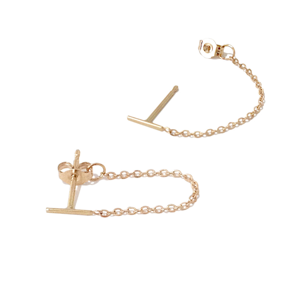 14K Gold XS Bar Chain Dangle Stud Earrings – Nana Bijou