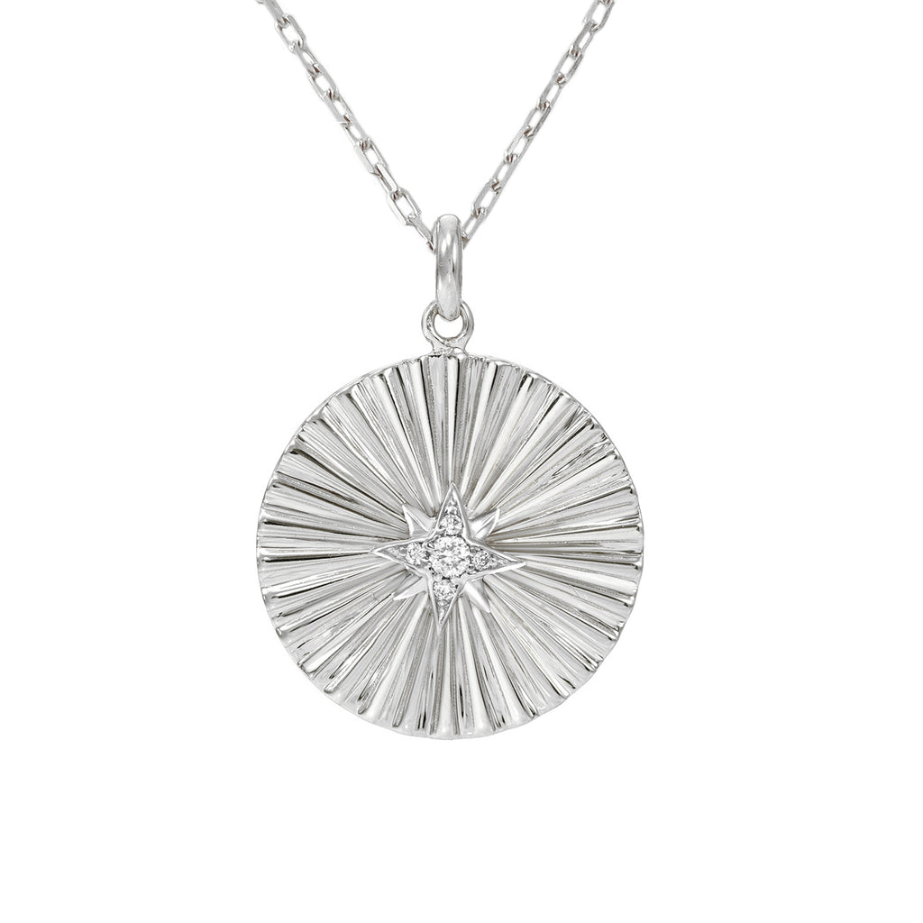 14K Gold Small Size Diamond Starburst Fluted Medallion Necklace – Nana ...