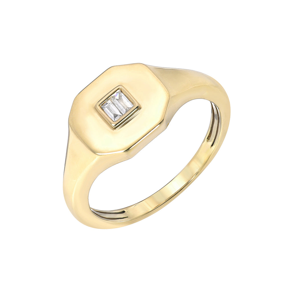 14K Gold Diamond Baguette Octagonal Signet Ring ~ LIMITED EDITION ...