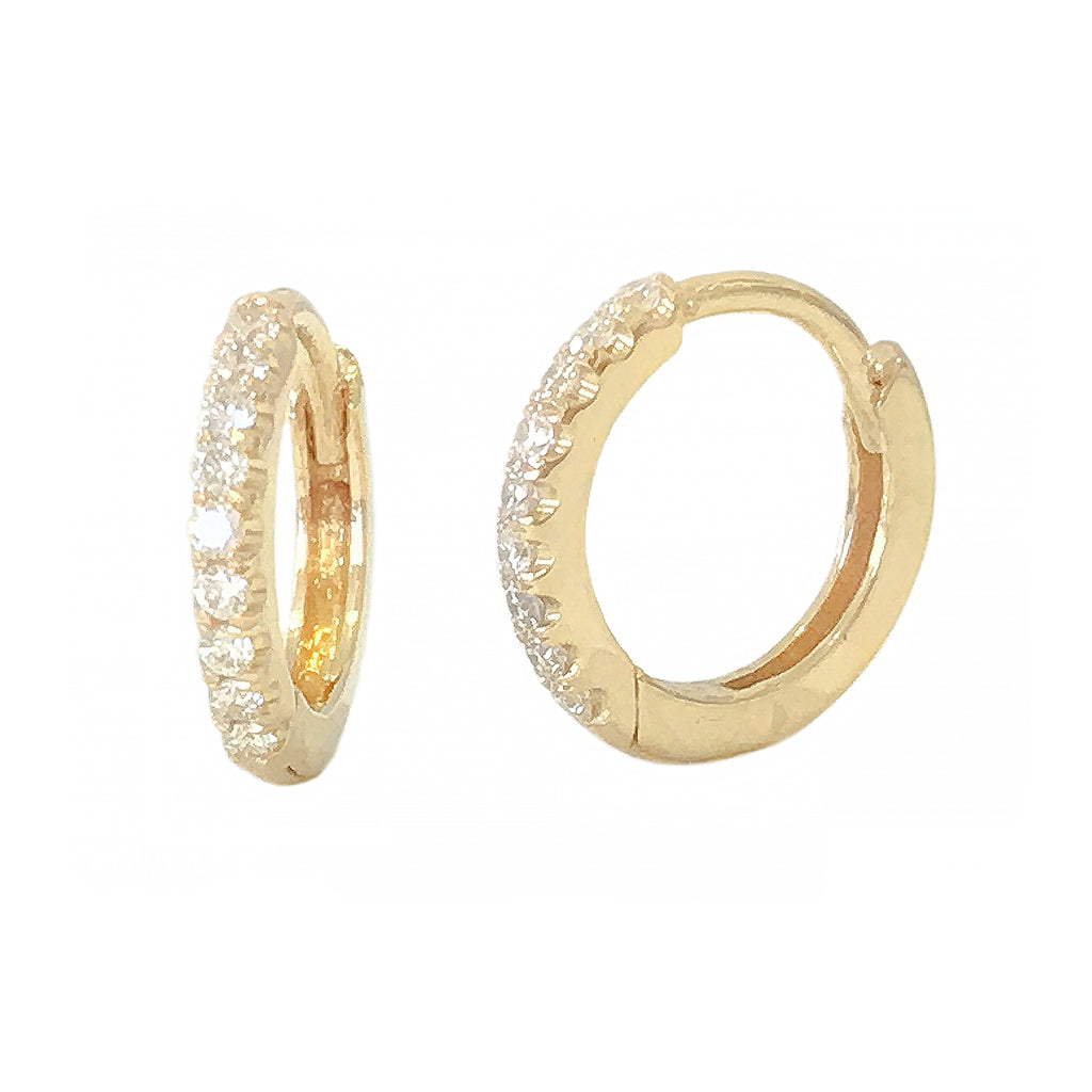 14K Gold Pavé Diamond Medium Size (10mm) Huggie Hoop Earrings – Nana Bijou
