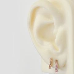 14K Gold Powder Pink Sapphire Thick Huggie Hoop Earrings (11mm x 6mm)