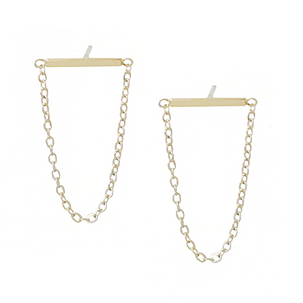 14K Gold Bar Chain Horizontal Dangle 