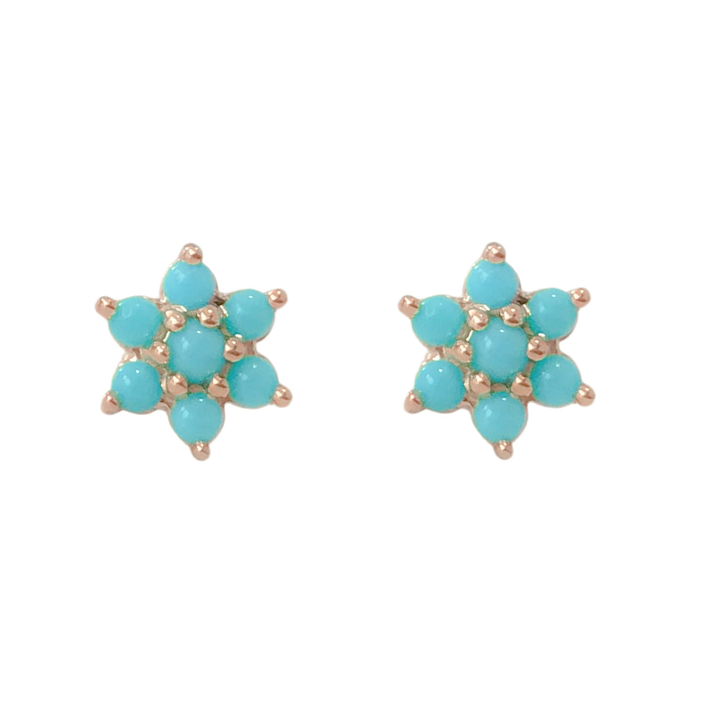 14K Gold Turquoise Rosebud Flower Stud Earrings – Nana Bijou
