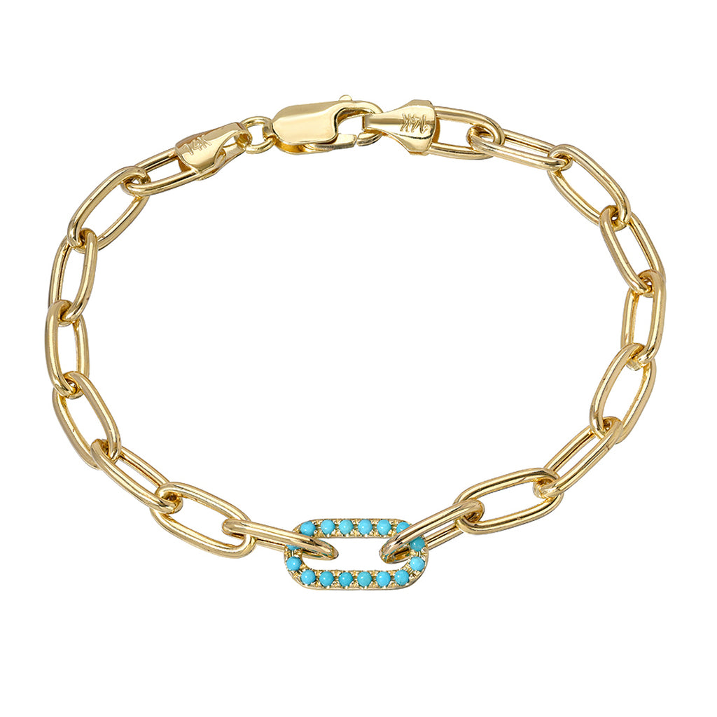 14K Gold Turquoise Thick Oval Link Bracelet ~ In Stock! – Nana Bijou