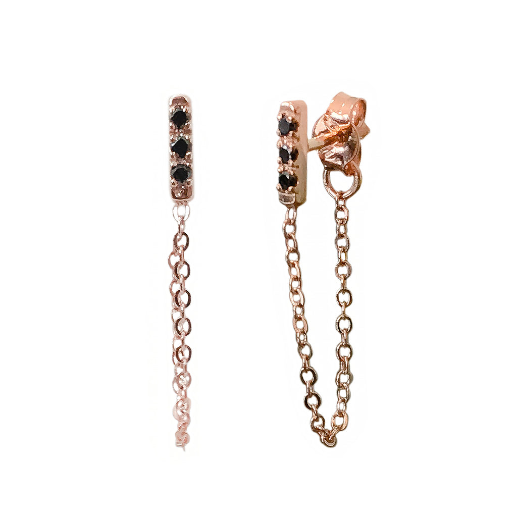 14K Gold Pavé Black Diamond XS Bar Chain Dangle Stud Earrings – Nana Bijou
