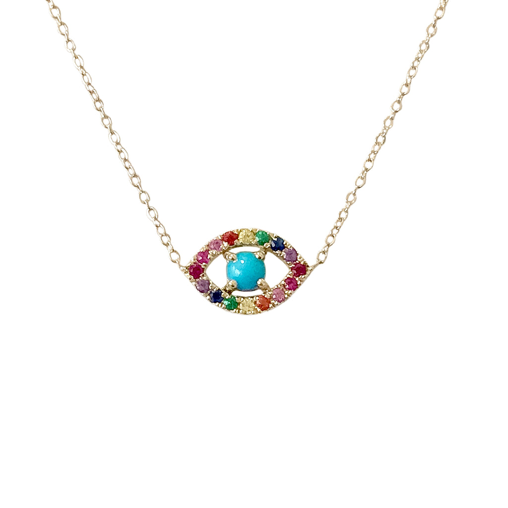 14K Gold Rainbow Gemstone Evil Eye Necklace – Nana Bijou