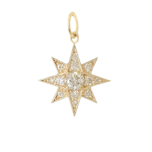 14K Gold Pavé Diamond Starburst Pendant Necklace, Large Size ~ In Stoc ...