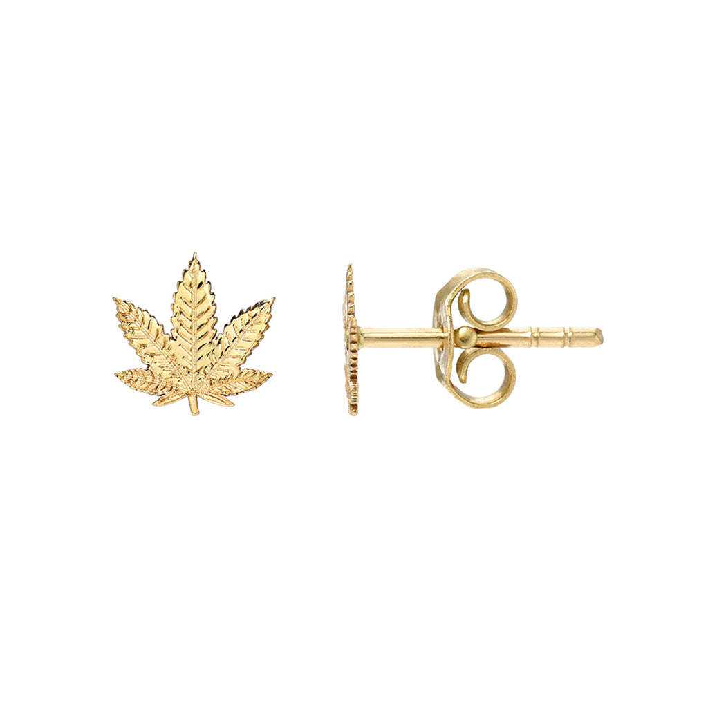 14K Gold Marijuana Leaf Stud Earrings, Small Size ~ In Stock ...