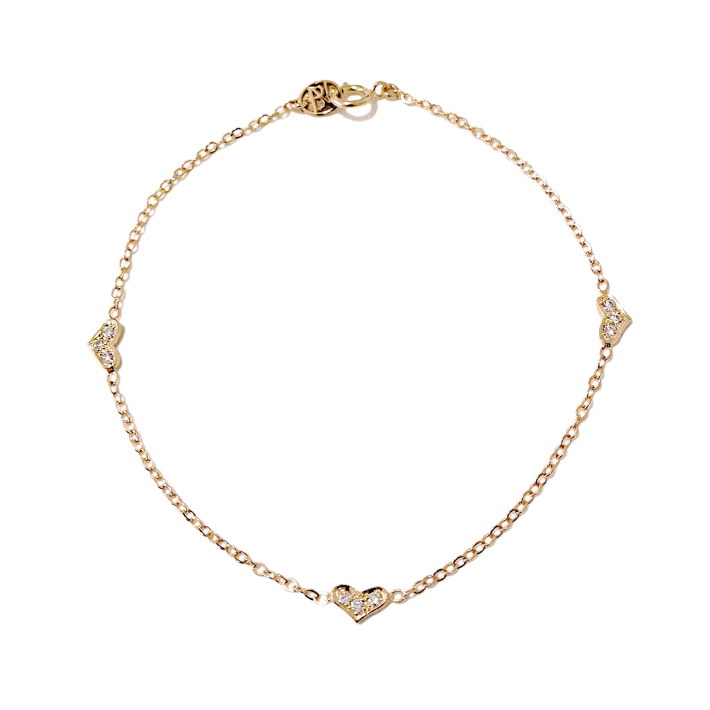 14K Gold Pavé Diamond Triple XS Sweetheart Bracelet – Nana Bijou