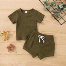 Lioraitiin 0-24M Newborn Infant Baby Girl Boy Outfits Sets Ribbed Knit Short Sleeve T-shirt Short Pant Solid Color Clothes Set