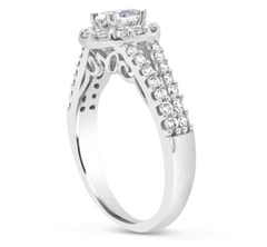 DIAMOND HALO ENGAGEMENT RING 1CT TW OVAL W ROUND CUT 14K WHITE GOLD