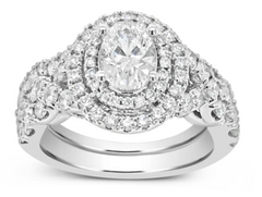 DIAMOND HALO ENGAGEMENT RING 2CT TW OVAL & ROUND CUT 14K WHITE GOLD