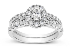 Diamond Oval Halo Engagement Ring 1.19 CT TW Round Cut 14K White Gold