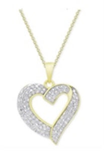 LADIES HEART PENDANT 1/2 CT ROUND DIAMOND SILVER YELLOW PLATED (CHAIN NOT INCLUDED)