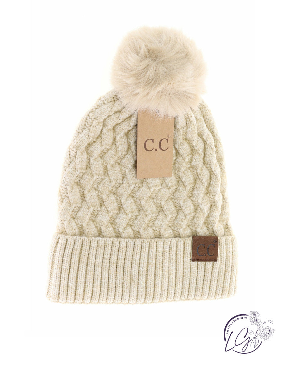 Bobble Knit Fur Pom C.C Beanie HAT3836 –