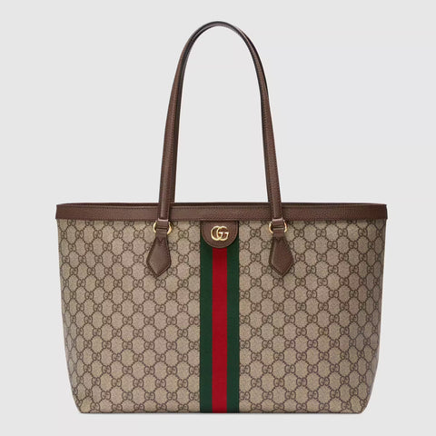  Gucci Ophidia Medium Leather-Trimmed Canvas Tote