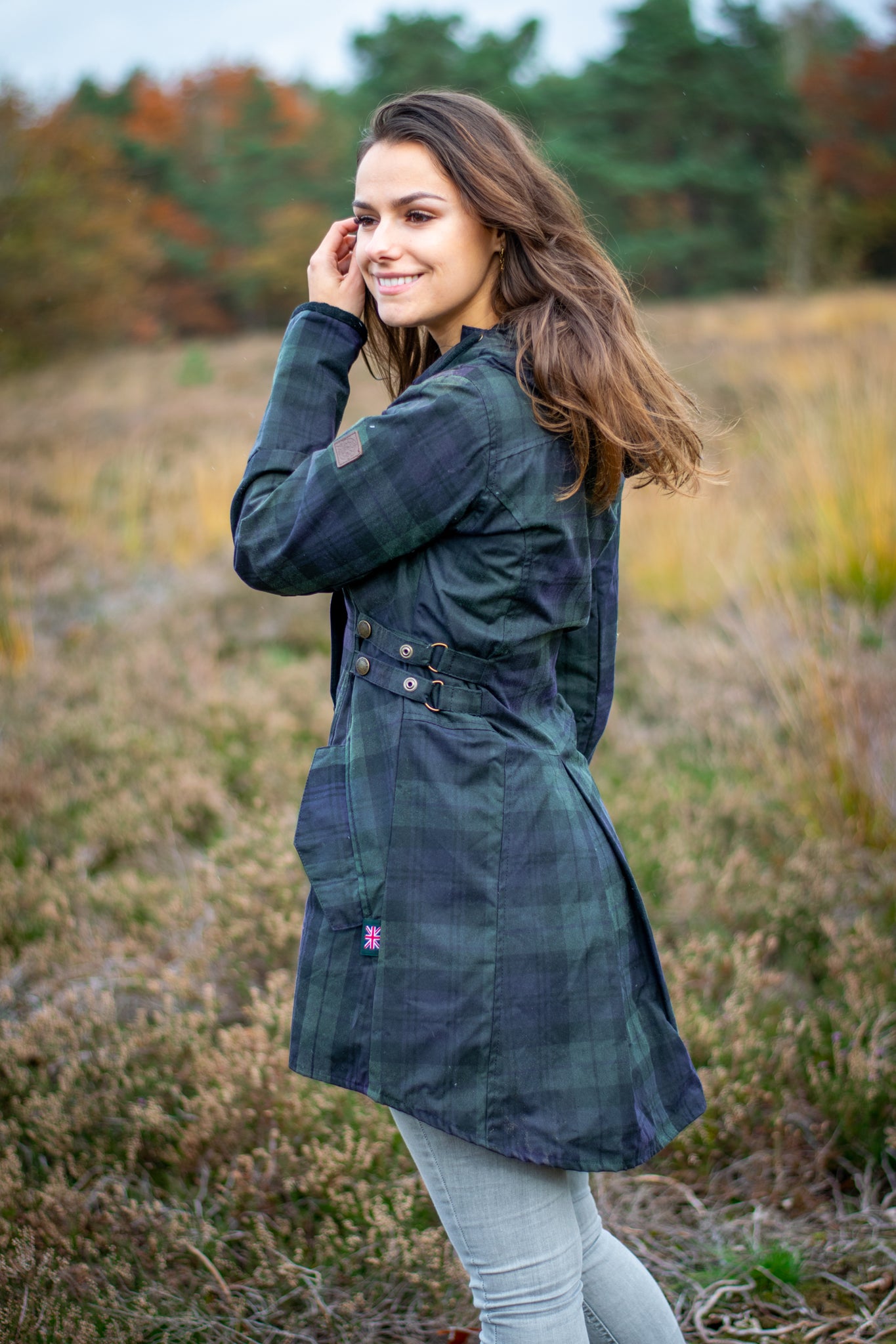 lever slang Ambassadeur Katrina Hooded wax jas in Schotse tartan blackwatch – The King`s Elephant