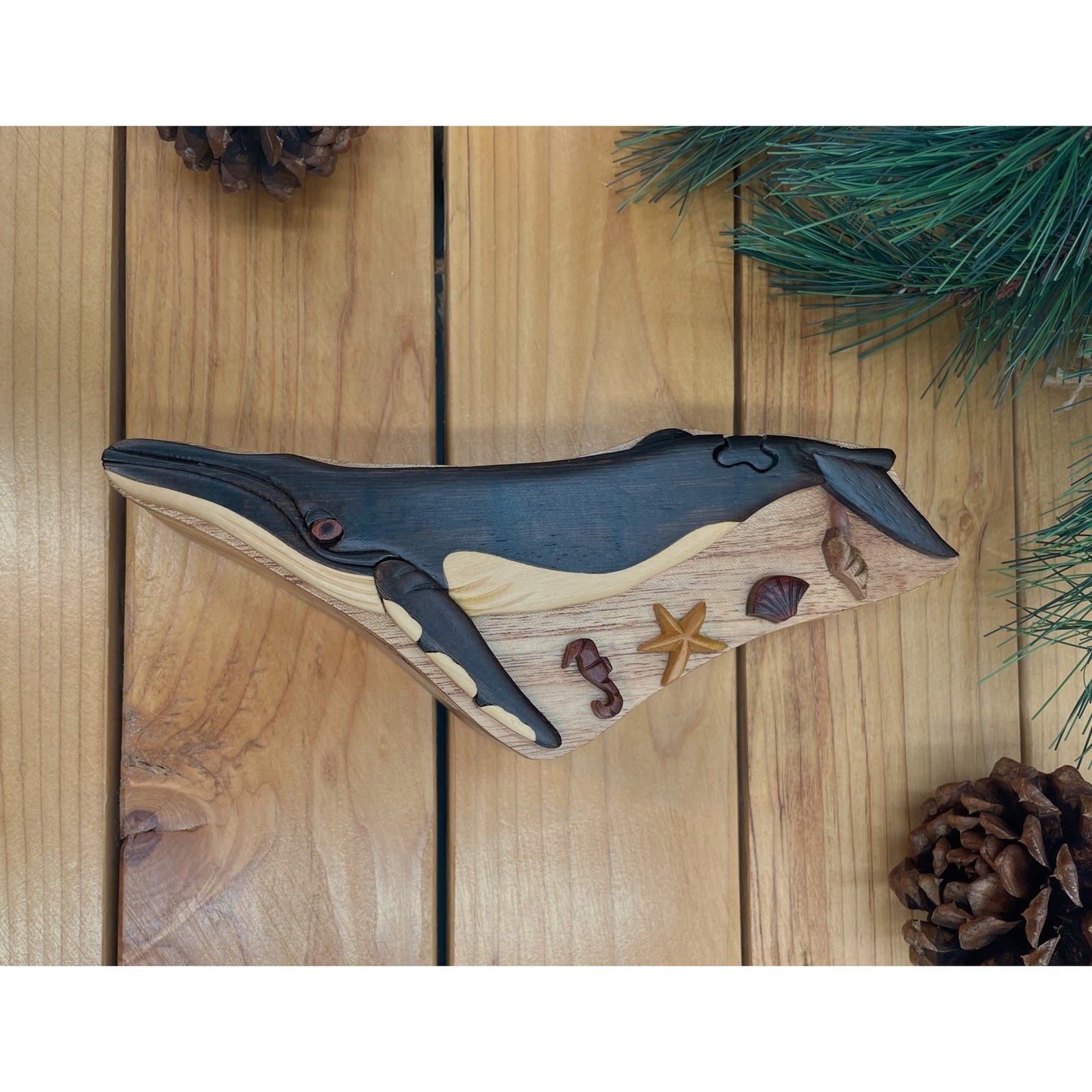 Orca Intarsia Wood Puzzle Box - Forests, Tides, and Treasures