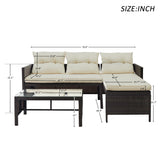U_STYLE 3 PCS Outdoor Rattan Furniture Sofa Set with cushions