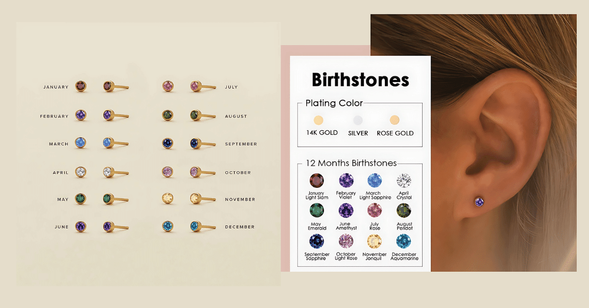 A photo of a birthstone chart with each month's gemstone.