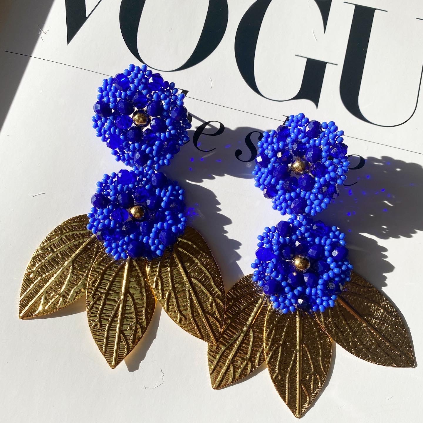 Camelia Earrings - Blue & Gold – Karem Gaviria Accessories