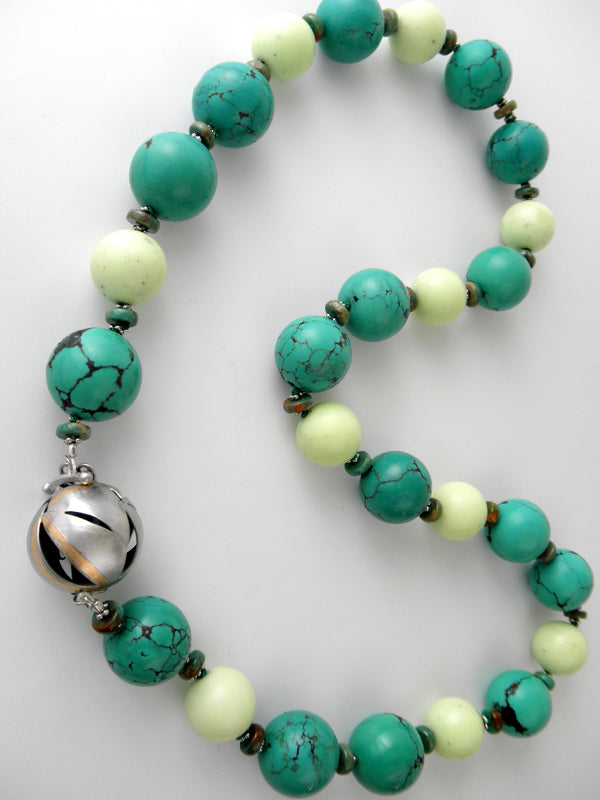 Turquoise and Chrysophrase with Gold Clasp