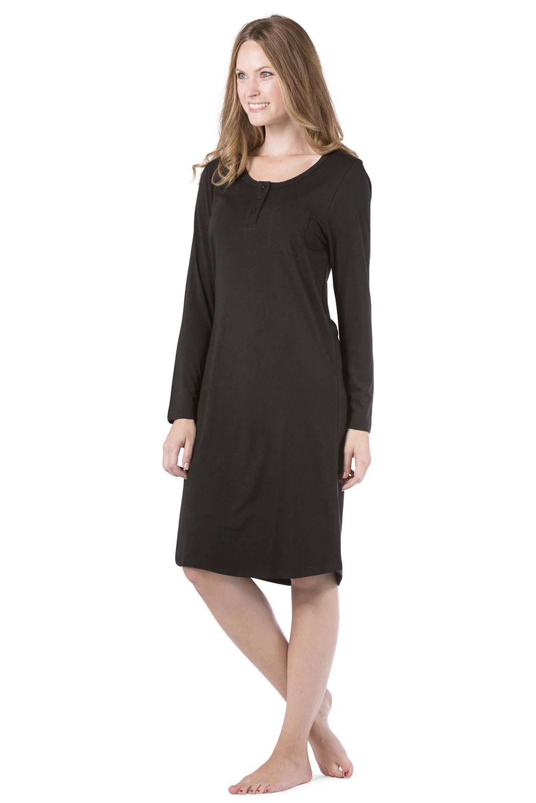 Womens Nightgown | Above Knee Henley Nightshirt | Fishers Finery