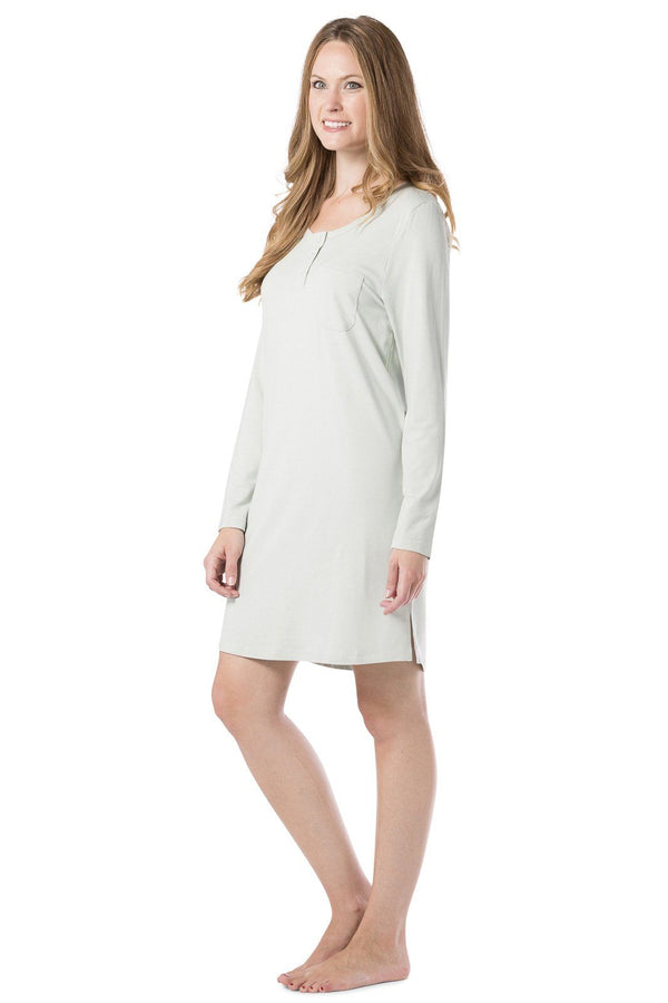 Womens Nightgown | Below Knee Henley Nightshirt | Fishers Finery