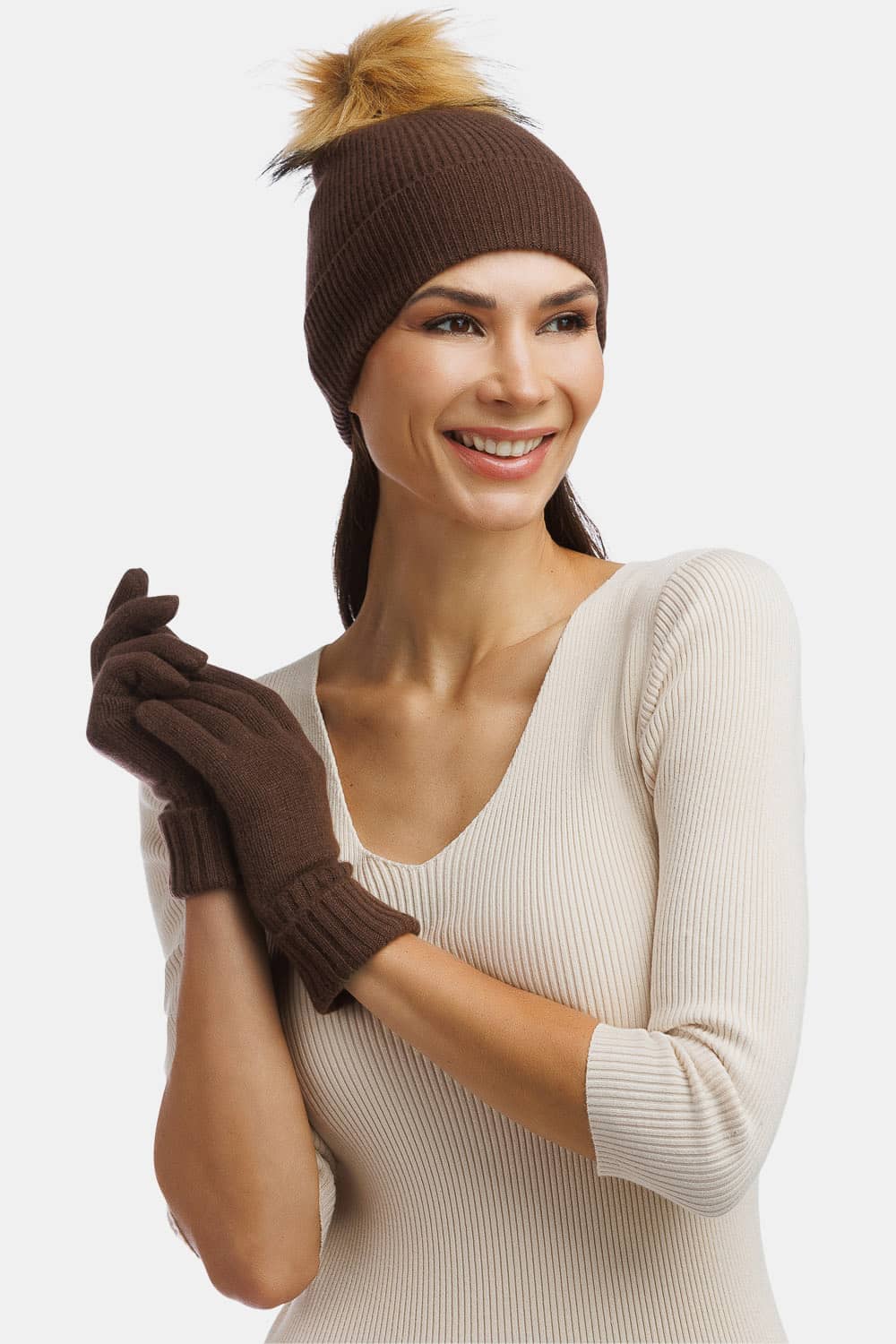 Womens Cashmere Gift Set | Cashmere Gloves & Pom Hat | Fishers