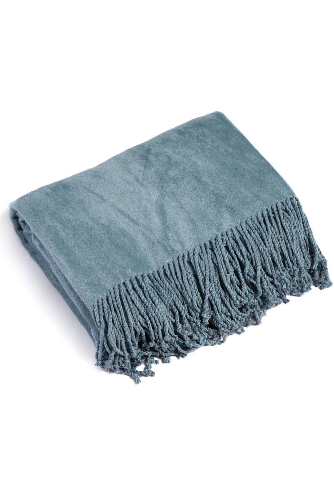 Micro Velvet Fleece Throw with Fringe and Gift Box throw-blankets Fishers Finery Dusk Blue 