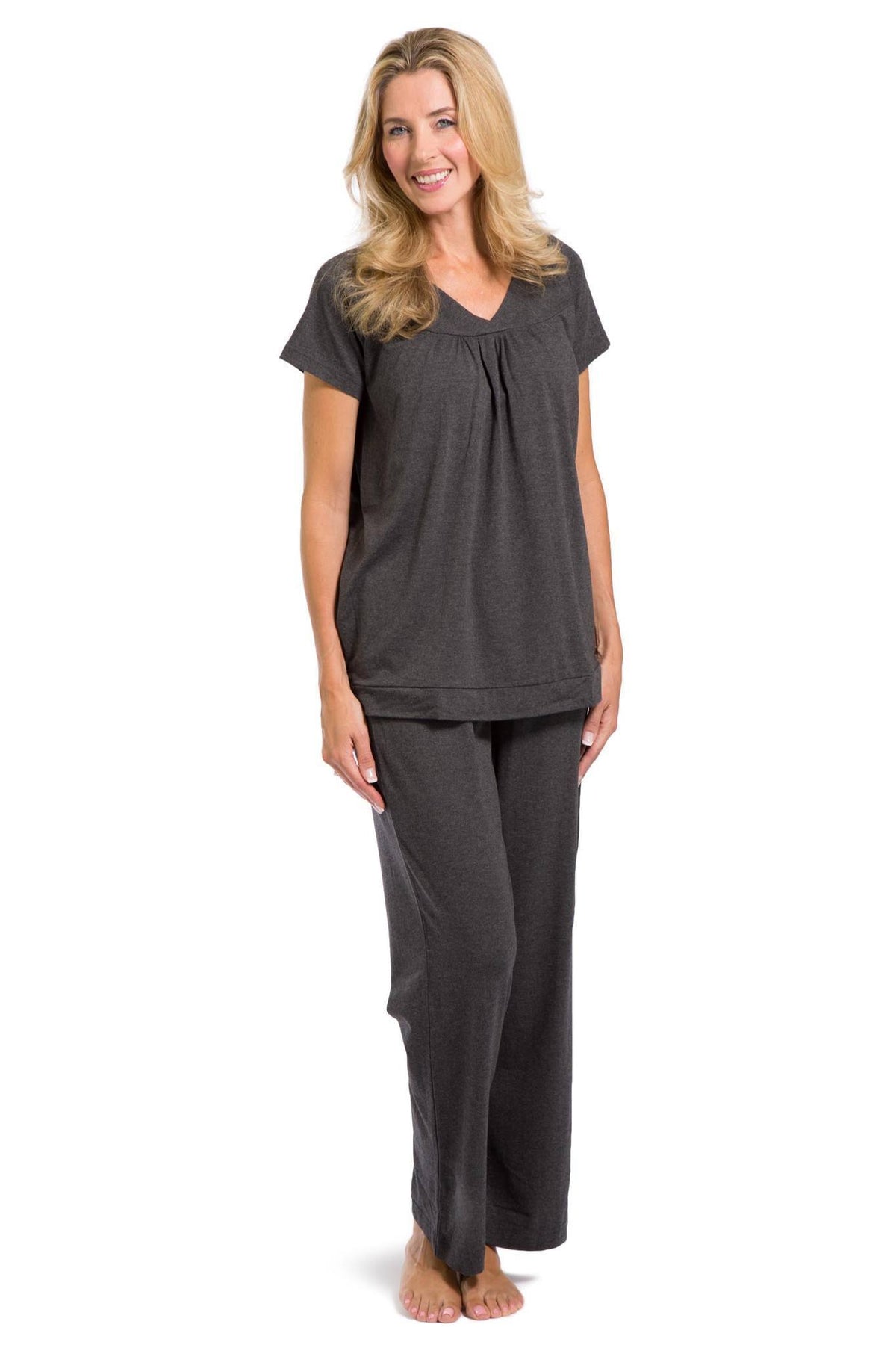 Women's Pajamas | Organic Cotton V-Neck Pajama Set | Fishers Finery