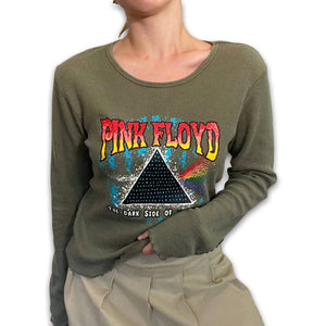 Pink Floyd Olive Green Waffle Knit Lettuce Trim Long Sleeve Graphic T-Shirt