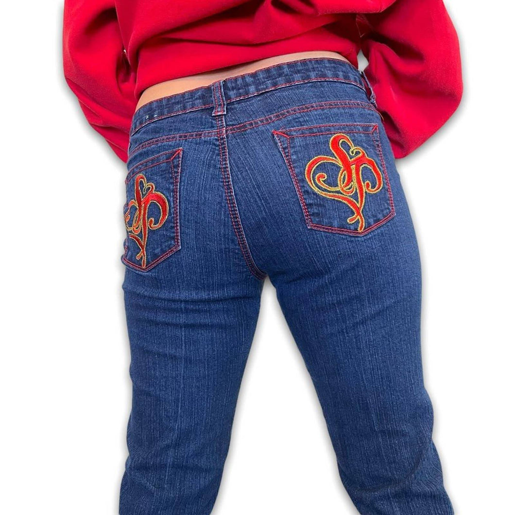 Vintage Y2K South Pole Embroidered Pocket Patchwork Skinny Low Rise Denim Jeans