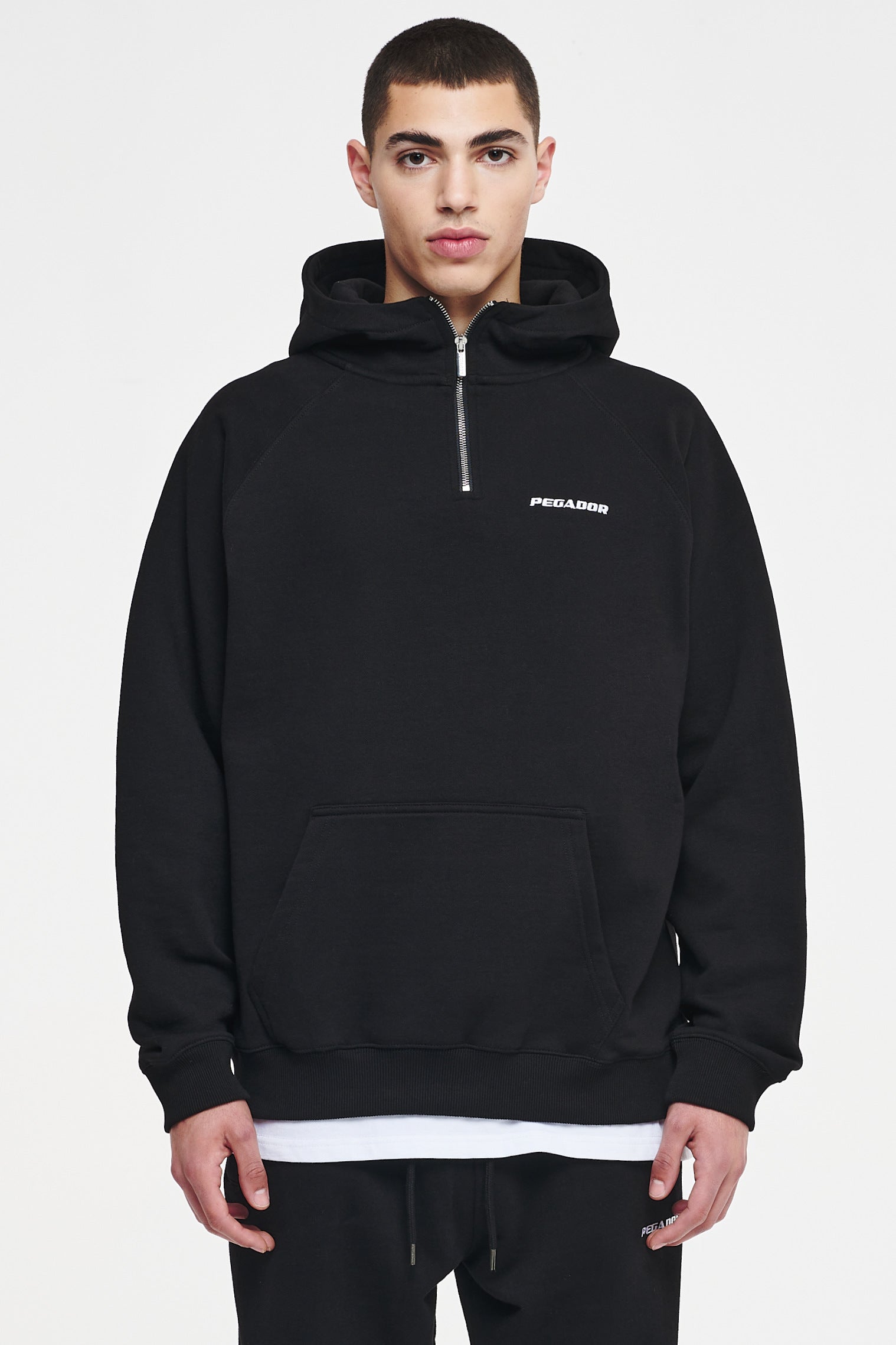 Pegador Logo Oversized Halfzip Hoodie Black - PEGADOR Streetwear