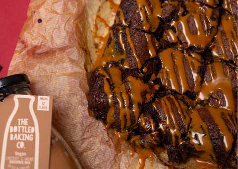 Vegan brownies drizzled in Carnation Caramel Drizzle