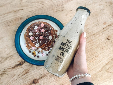 Bottled Baking Co. mix in bottle with pancakes