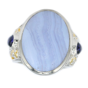 Gems en Vogue 0.94ctw Blue Agate, Iolite & White Sapphire Ring