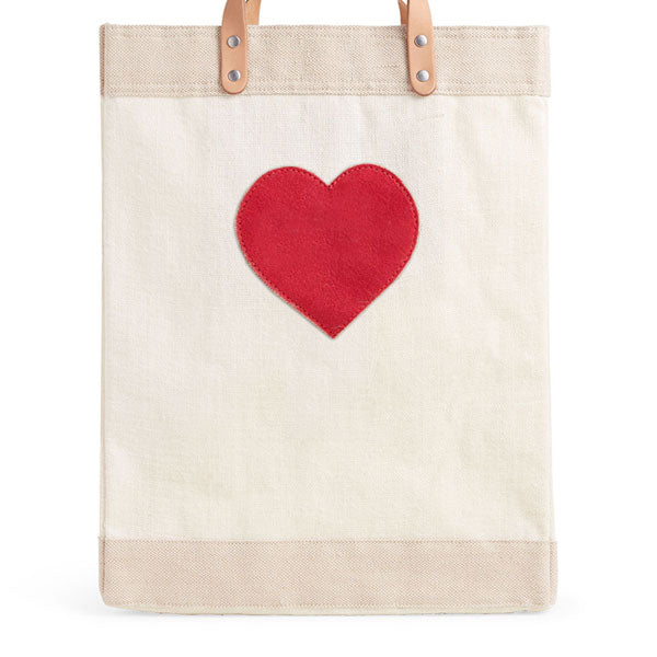 Market Bag in Natural with Embroidered Heart