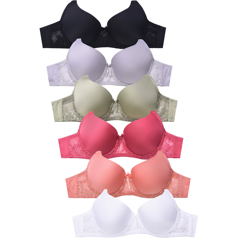 Sofra Ladies Full Cup Lace D Cup Bra, 3 Hooks & Wide Strap - 6 Bras Bundle  Deal 