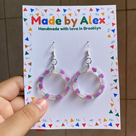 Blue and White Glitter Squiggle Resin Earrings