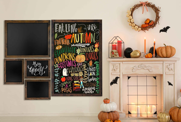 chalkboard wall with fall artwork
