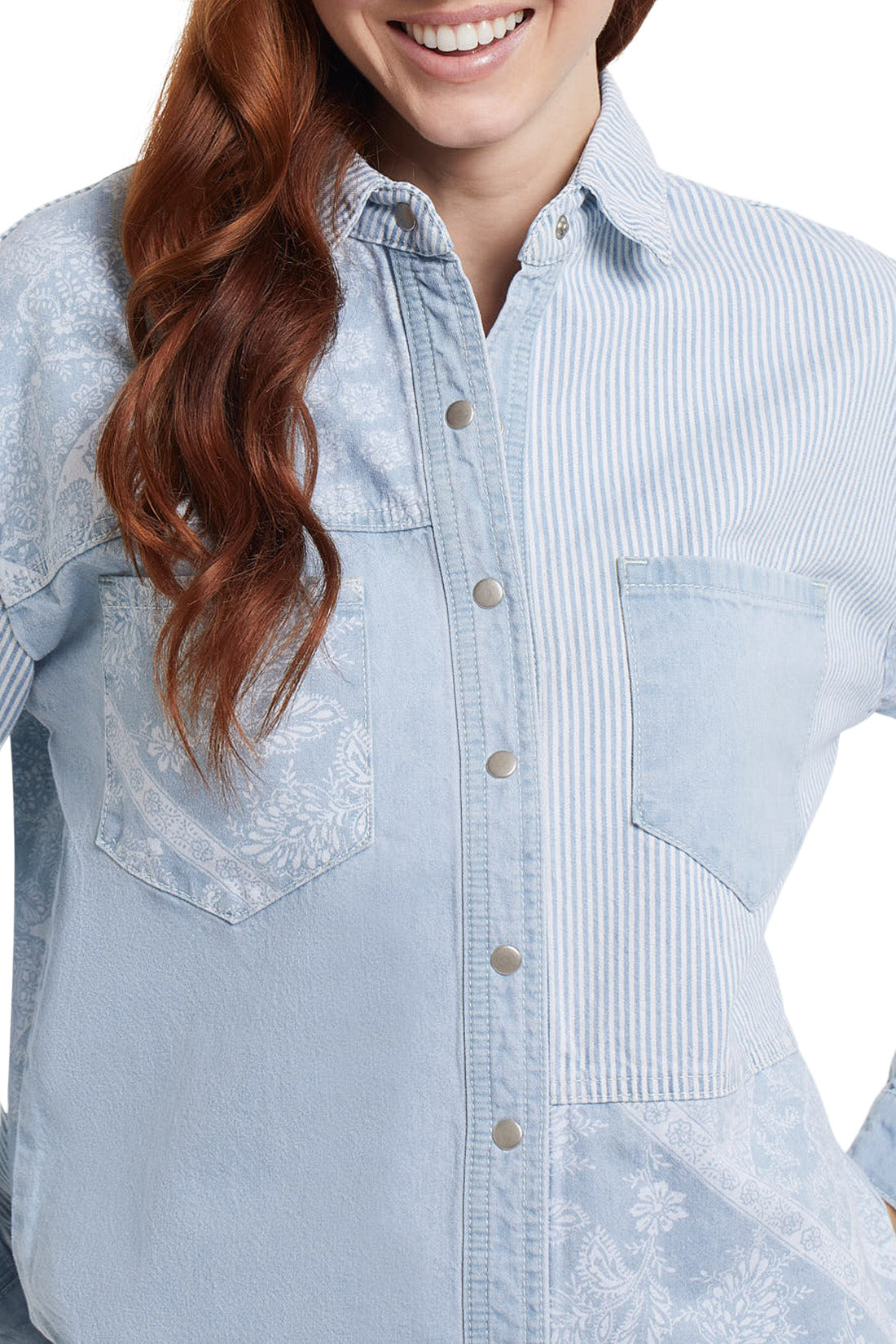 Patchwork Chambray Button Up Shirt by Tribal