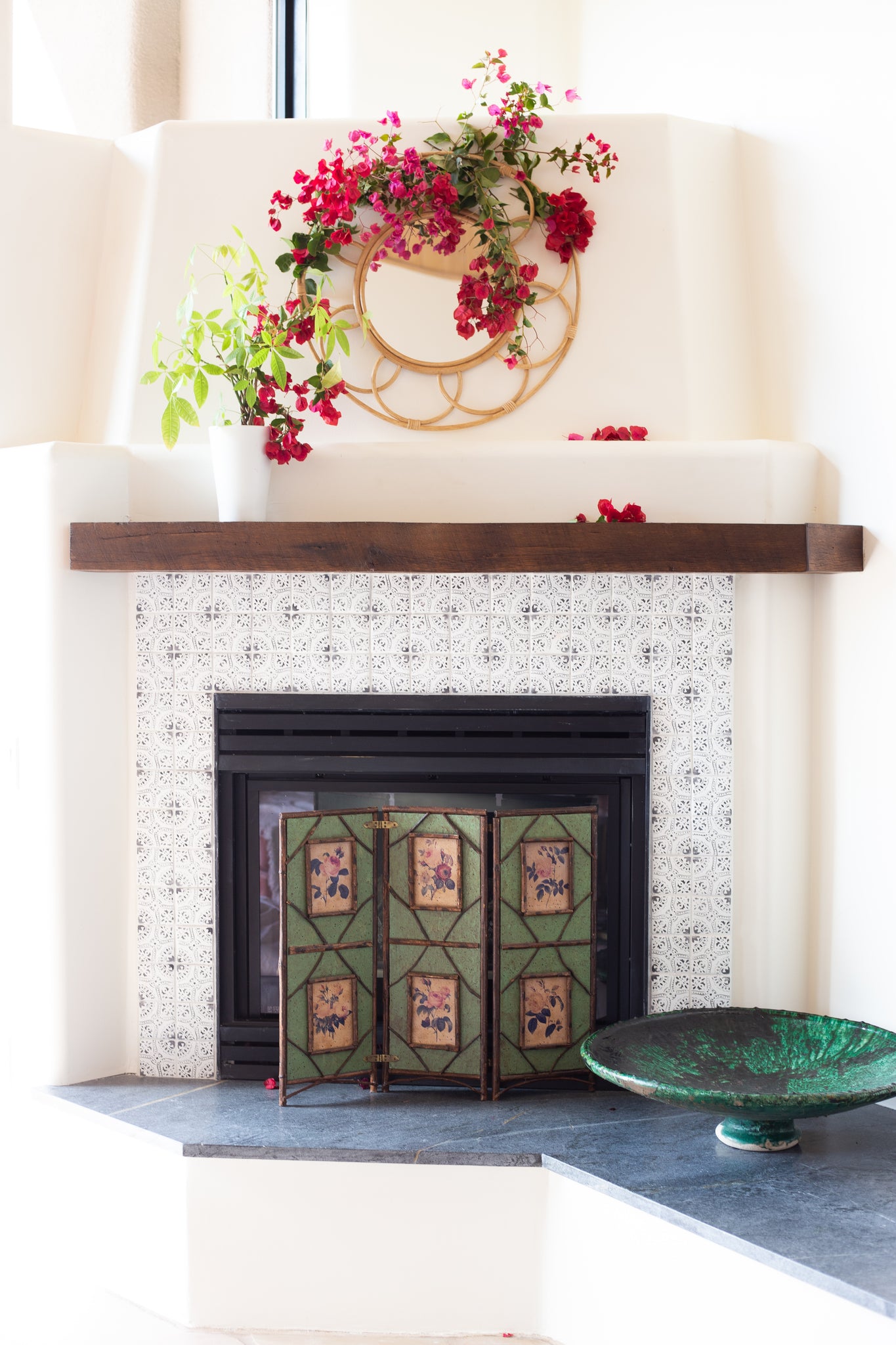 Bari J. fireplace, tile, Spanish tiles, tabarka studio