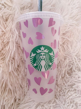 Heart Print Starbucks Reusable Cup