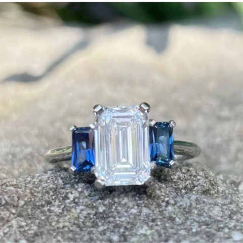 lab grown diamond and sapphire ring