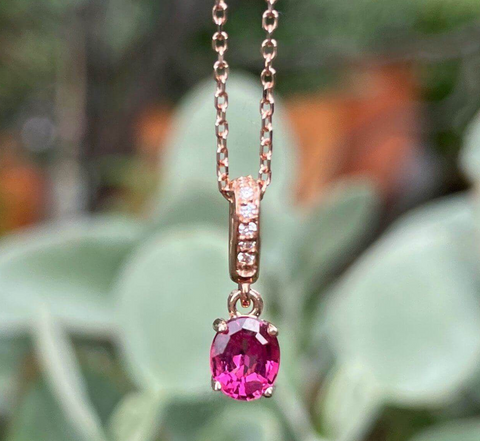 pink gemstone gold necklace