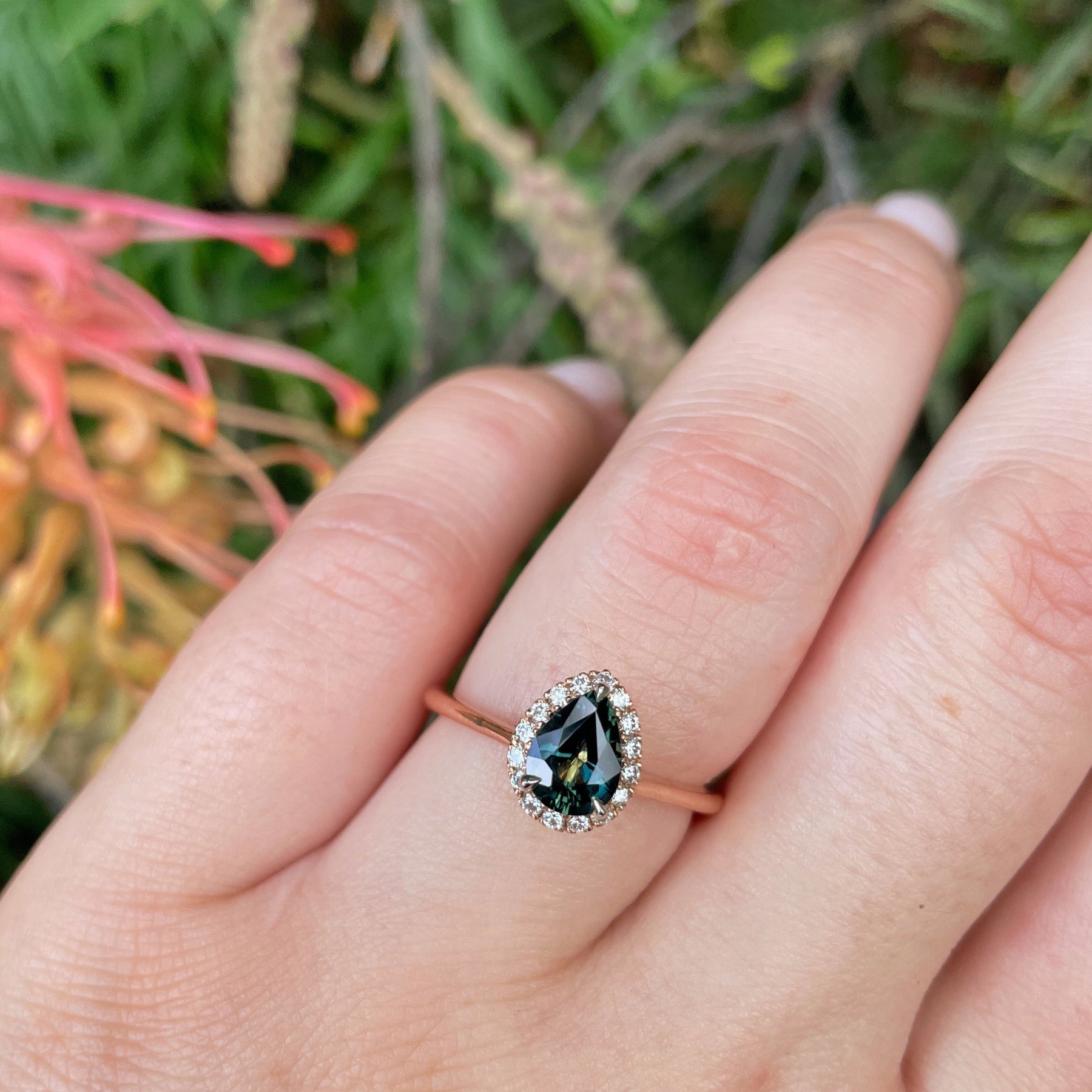 peacock sapphire rose gold ring