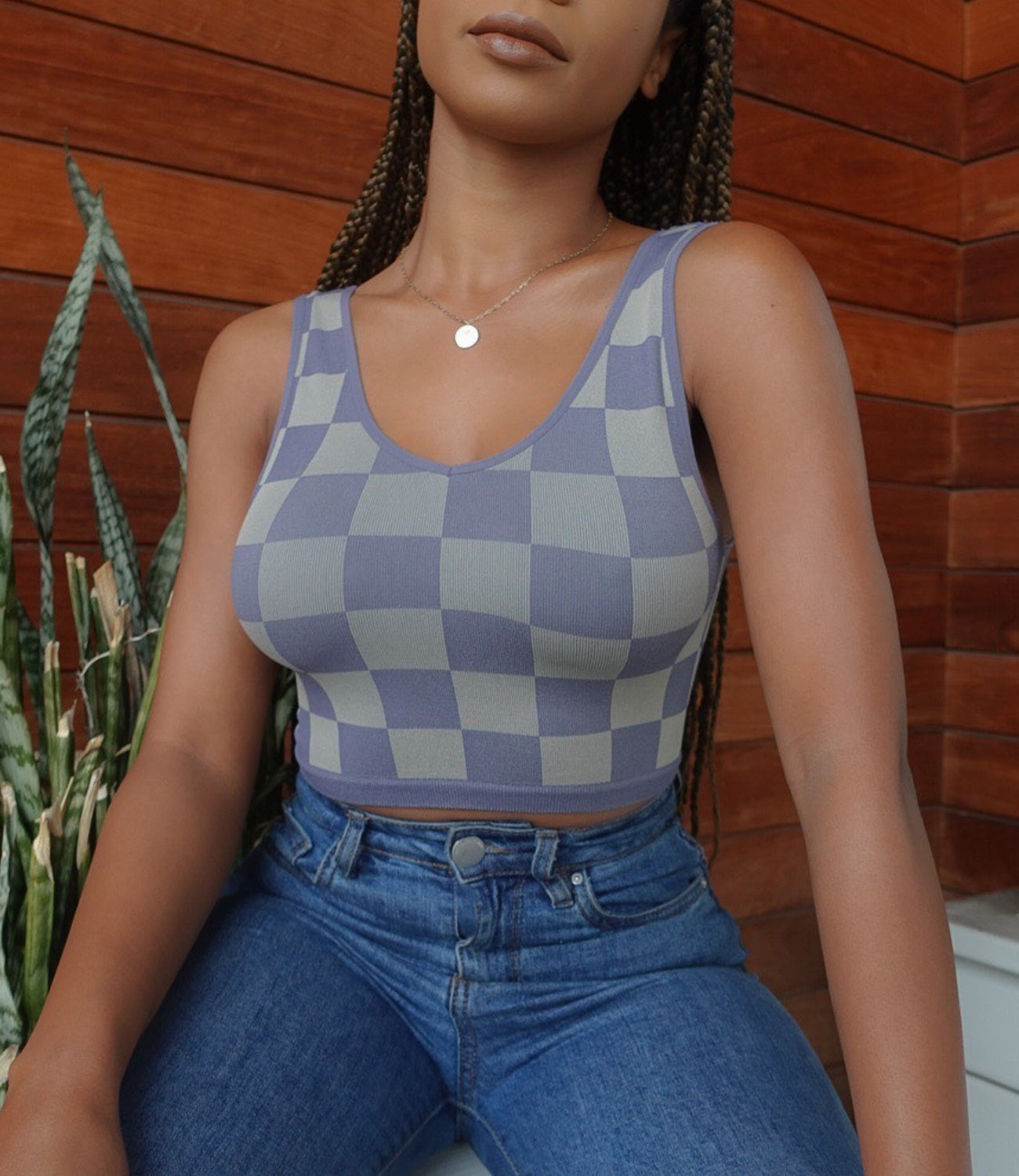 Checked Out Tank Top(Blue/Grey) - MountMariah product image