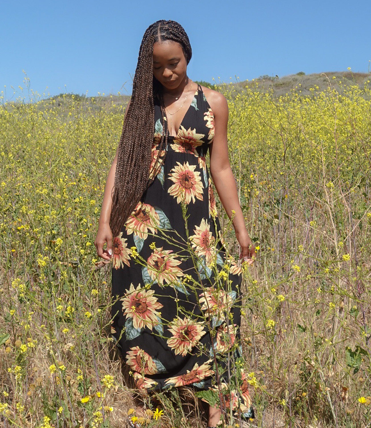 black sunflower maxi dress