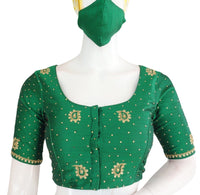 Thumbnail for green color bridal aari work designer readymade blouse